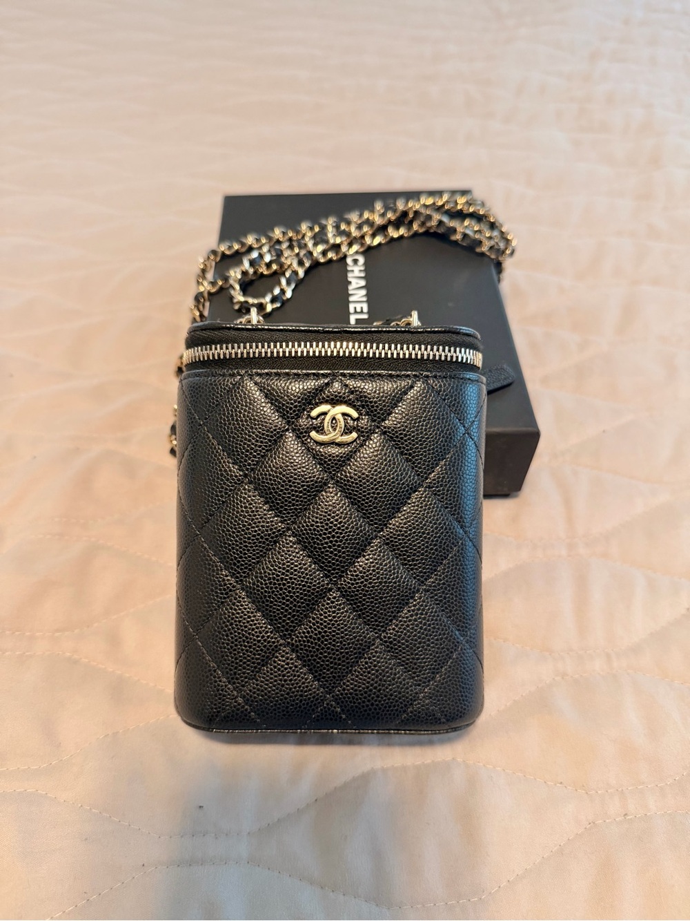 CHANEL Vertical Vanity in Black Caviar Leather with Gold Hardware